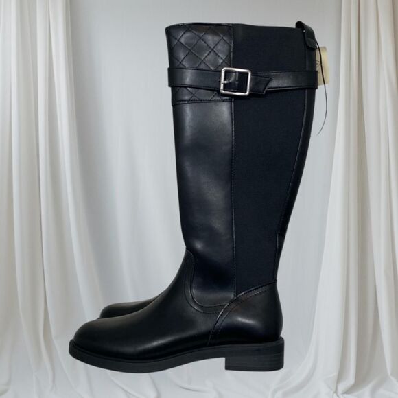 St John's Bay Black Faux Leather Buckle Riding Stretchy Boots Size US 6.5 M - Picture 1 of 8